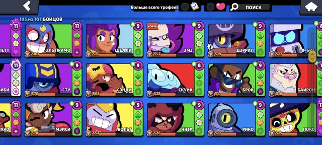 Very good account for such a small price, 44000 trophies, 105 brawlers, 17 primes