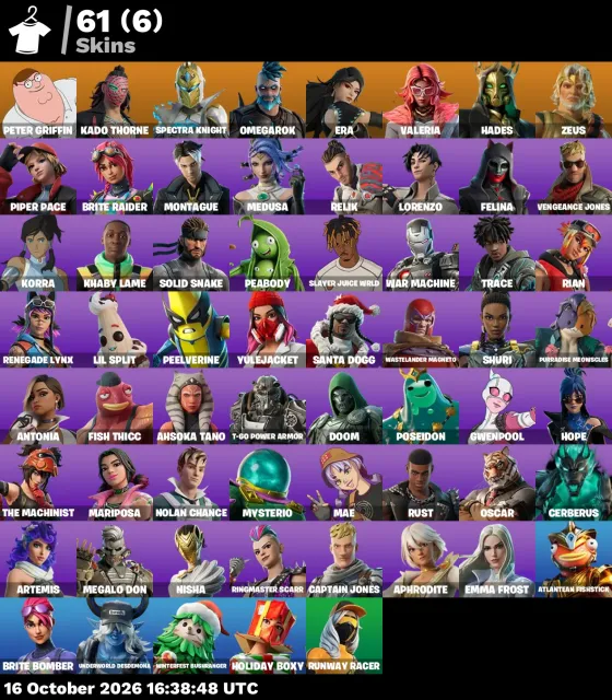 🔥 【FORTNITE】 💚 Peter Griffin, Kado Thorne, Spectra Knight 💚 61 скин | 1265 ур. | 950 V-Bucks, Продажа, скины 61