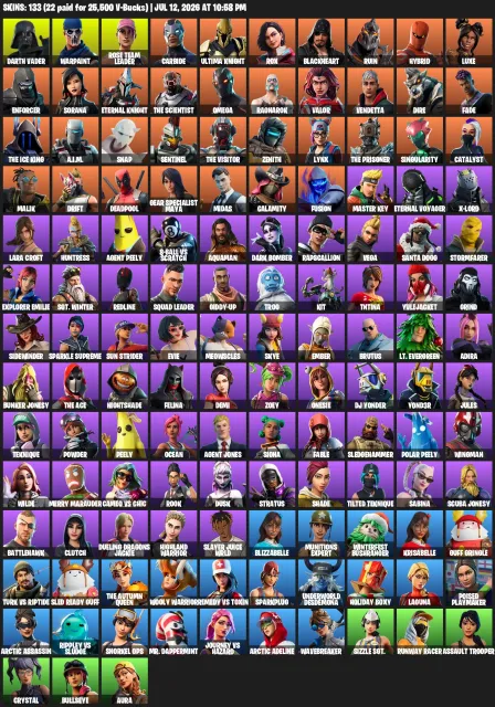 Auto Delivery ✅ Merry Mint Axe, Reaper ✅ Midas ✅ 133 Skin + 165 Pickaxes ✅ 2220 LVL ✅ Orange justice, Sale, skins 133