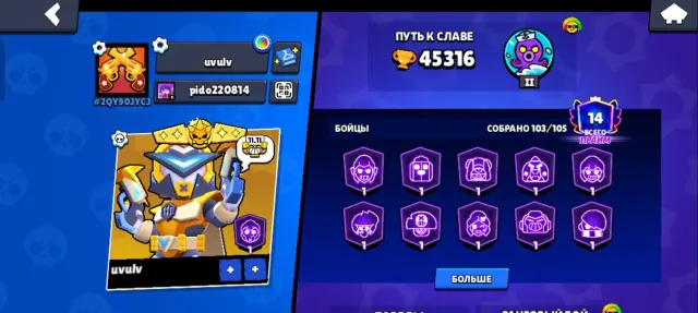 2019🍄45K🏆OLD SKINS🔥, trophies 45000, brawlers 103, primes 14