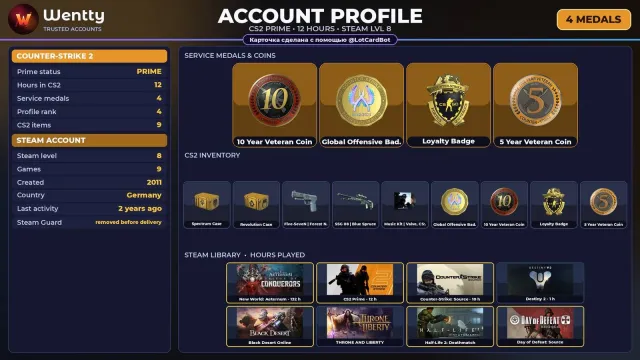 🔥 [CS2 PRIME] +4 RARE MEDALS: 10 YEARS · GO · LOYALTY — 2011 | +5 GAMES | FULL ACCESS #3UXSP4, Sale, With inventory, Has PRIME