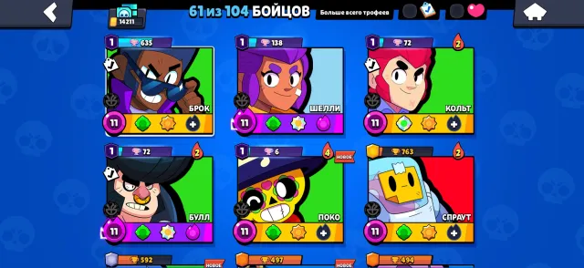 quite an old account in BRAWL STARS!!!, 14000 trophies, 61 brawlers, 5 primes