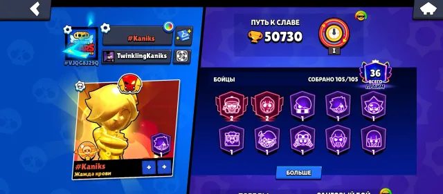 ACC 24 years old has silver gold skins new lega, trophies 52000, brawlers 105, primes 37