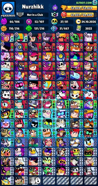 53000 trophies 52/11 power 66 hyper, 53000 trophies, 105 brawlers, 29 primes
