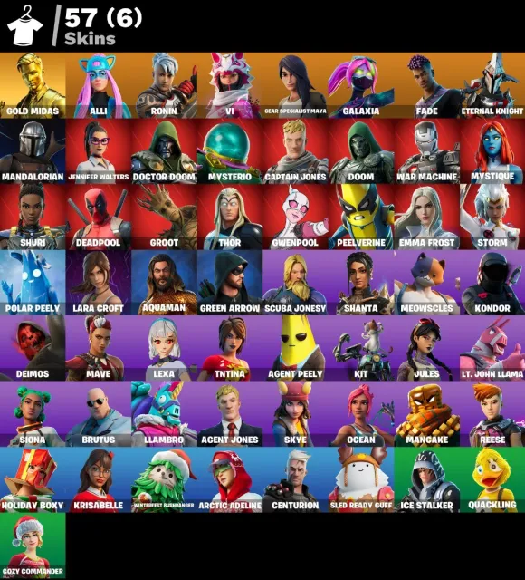 👕 57 Skins 🎮 958 Level 💰 150 V-Bucks 💰 Gold Midas | Alli | Ronin | Vi | Gear Specialist Maya | Verkauf, Skins 57