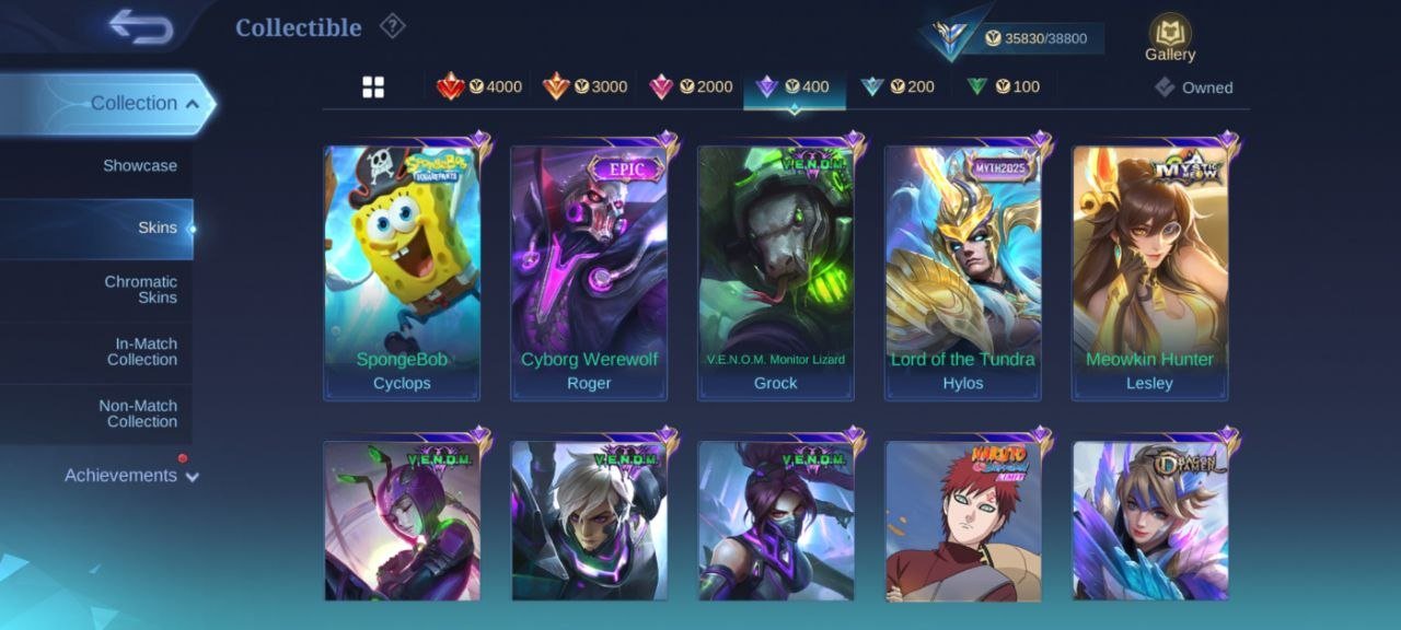 63⭐pegasus Badang💥Gaara Vale EPIC YSS⚡Freya⚡Roger⚡khufra⚡Zilong💥emblem Max, Sale, Rank: Mythic, Level: 52, Winrate: 50%, Heroes: 112, Skins: 184