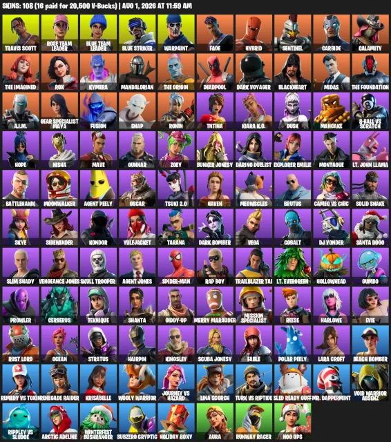 💠TRAVIS SCOTT💠TAKE THE L💠OLD ACCOUNT💠DATA CHANGE💠, Sale, skins 108