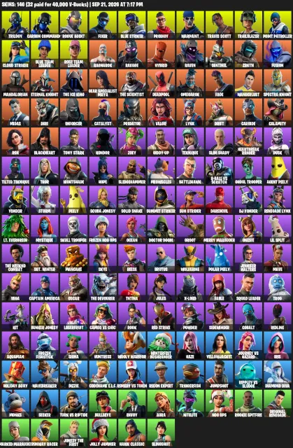 OG⚡️146 SKINS🌙TRAVIS SCOTT🌎FREESTYLIN🌍OLD PVE☄️COMPTE 600+ JOURS⭐️ACCÈS COMPLET🌙, Vente, skins 104