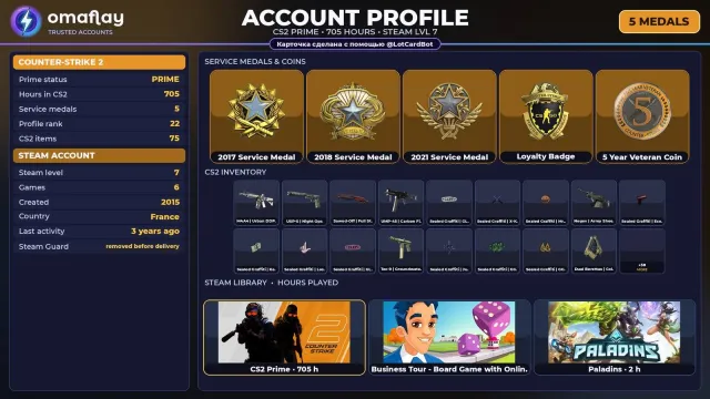 ⚡ CS2 PRIME ⚡ +5 RARE MEDALS: SERVICE 2017 · SERVICE 2018 • 2015 • FULL ACCESS #41RFP6, Sale, With inventory, Has PRIME