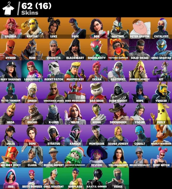 🌸 62 skins 🌸 Valeria 🌸 Raptor 🌸 Luxe 🌸 Fade 🌸 Rox 🌸 Sentinel 🌸 Peter Griffin 🌸 Catalyst 🌸 Hyb, Sale, skins 62
