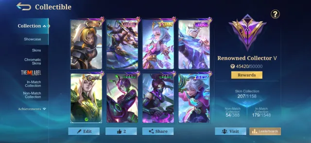 MLBB | 207 skins | Collector Natalia, Lucky Box Fanny, Avatar of Time Angela, Sale, Rank: Mythical Glory, Level: 85, Win Rate: 50%, Heroes: 106, Skins: 207