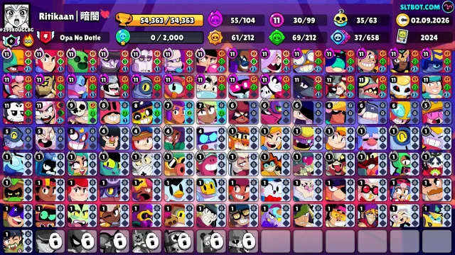 54K+ trophies | 99 brawlers | 30×11 power | 200+ skins | 45 primes | 8K+ max Elo | win streak 100, 54363 trophies, 99 brawlers, 45 primes