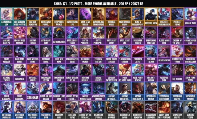 171 скинів 🏆 172 чемпіони 🎮 22.1K BE🔥Традиційний Лі Сін🔥Болотний майстер Кеннен🔥Candy Cane Міс Фортуна, Продаж, рівень 464, чемпіони 172, скіни 171, Без рангу