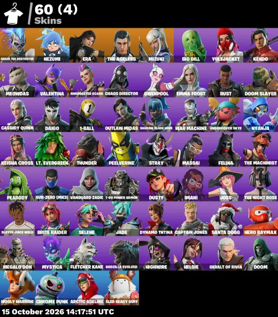 🚀 【FORTNITE】 ✨ Renzo the Destroyer, Nezumi, Era, The Ageless ✨ 60 skins | 1986 level | 1150 V-Bucks, Sale, skins 60