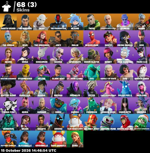 ⚡ 【FORTNITE】 💎 Darth Vader, The Ageless, Snap, The Foundation, Nezumi, Twyn 💎 68 skins | 1361 level, Sale, skins 68