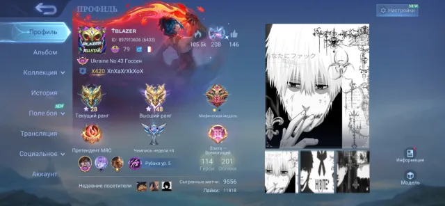 SELL ACCOUNT MLBB / LOW PRICE, Sale, Rank: Mythical Immortal, Level: 79, Winrate: 51%, Heroes: 114, Skins: 201