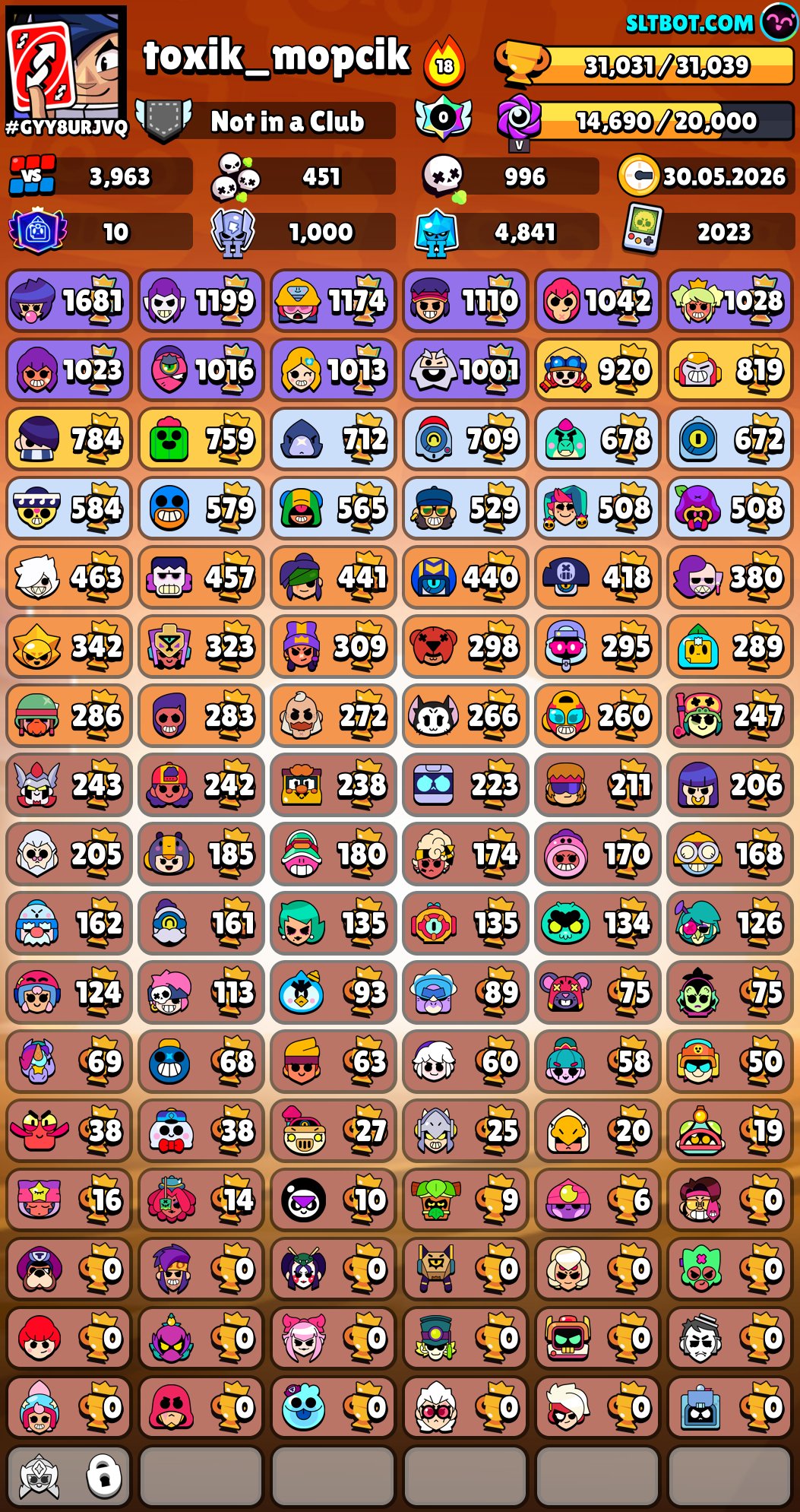 Gingerbread Acc for Maine Fanny and Goose have aot Benedetta soul vessel, trophies 32000, brawlers 104