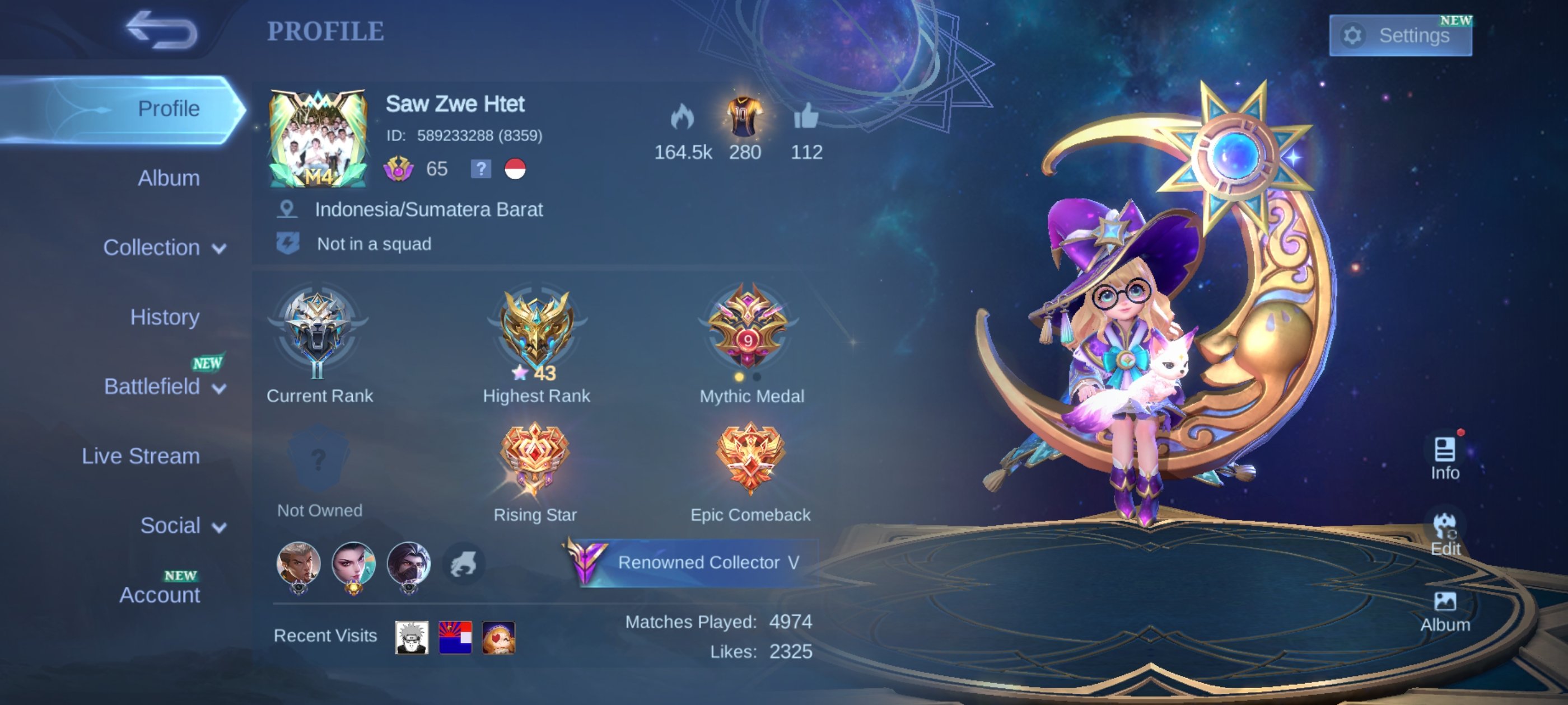 🌟 Mythic account! 186 skins + 105 heroes! 🎉