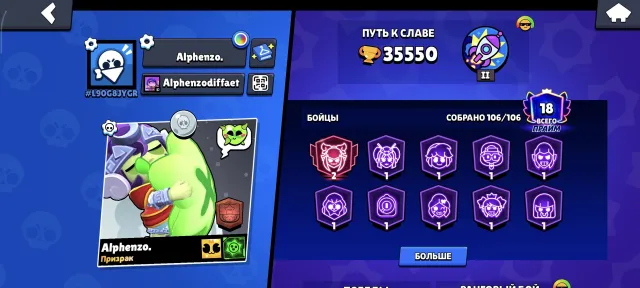 VERY MANY SKINS 300+ BP+ 317 GEMS, 35500 CUPS, 106 BRAWLERS, 18 PRIMES