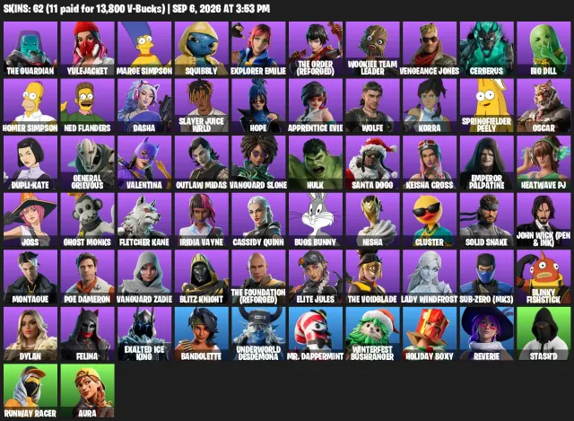 🍩 62 SKINS | FULL SIMPSONS + JOHN WICK | 127 PICKAXES (STAR WAND) | FULL ACCESS 🔫, Sale, skins 62