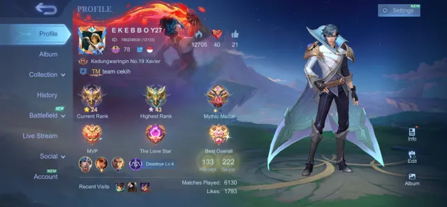 SAFE & CHEAP | EMBLEM MAX,NATALIA COLLECTOR & 13 EPIC SKINS, Продажа, Ранг: Мифический, Уровень: 108, Процент побед: 49%, Герои: 133, Облики: 222