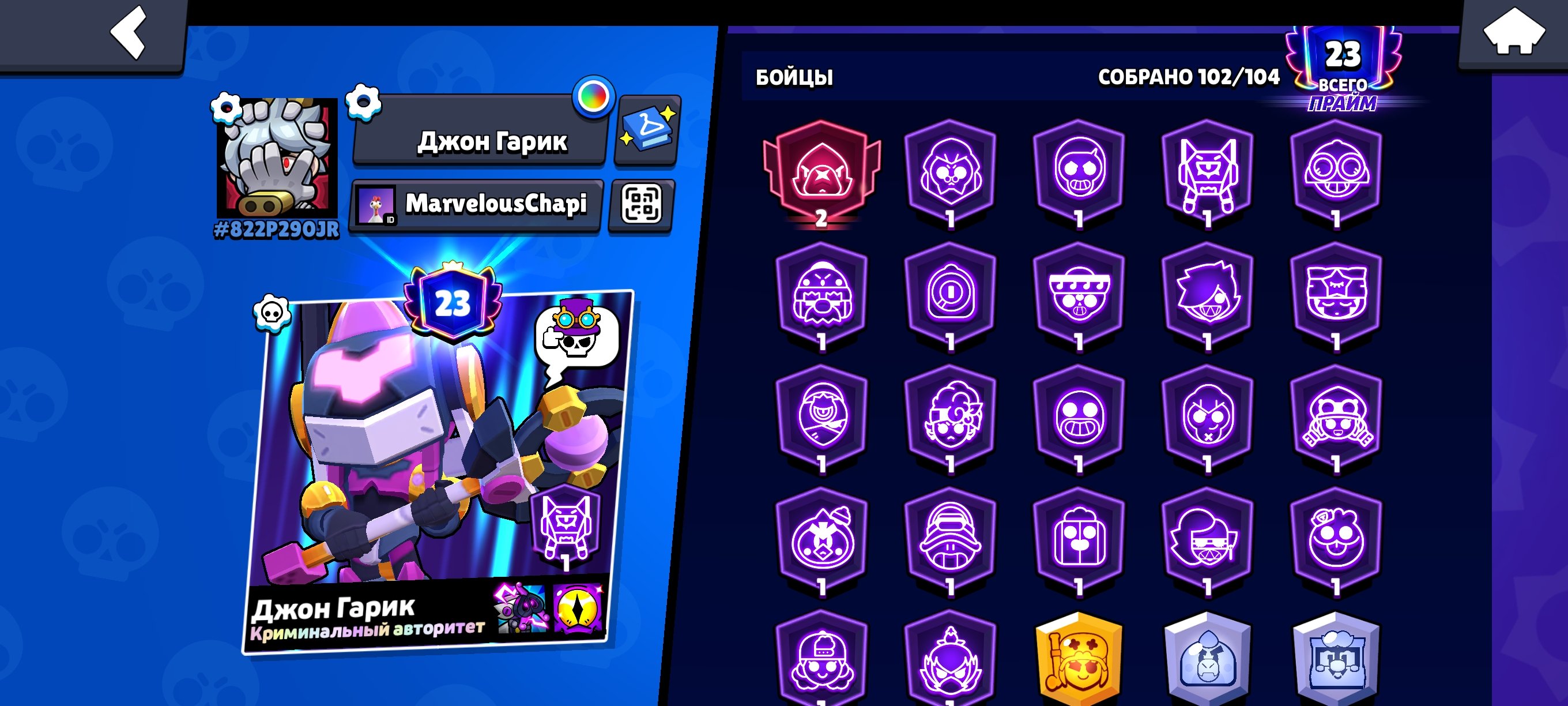 A high-quality 2020 account for rap fans, trophies 47000, brawlers 102, primes 23