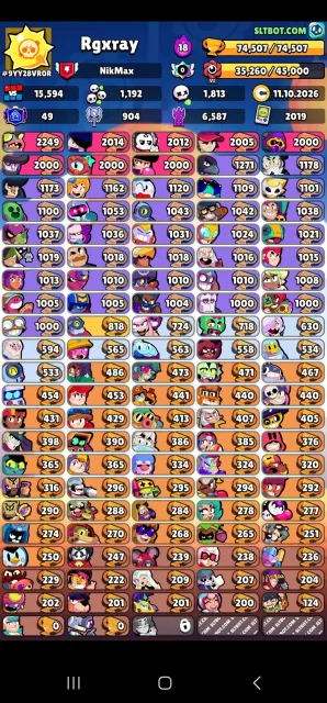 Selling an account from 2019 with a bunch of exclusive skins and in total more than 400 skins, the rest in the photos, 74578 trophies, 107 brawlers, 49 primes