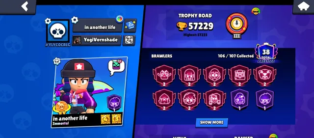 🏆57K🏆【BIBI HERO🔹BAD BUZZ】👤1O6/1O8👤340 SKINS~36k💎❰3 BP+🎫54 BUFFS😈❱📹VIDEO REVIEW📹, 57000 trophies, 106 brawlers, 38 primes