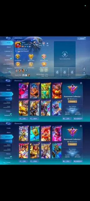 Prime Granger, KOF Dyrroth, Luckybox Chou Martis, Covenant, TP, 2k+ Aurora Crystal, Global 🔥, Sale, Rank: Mythic, Level: 138, Winrate: 50%, Heroes: 133, Skins: 324