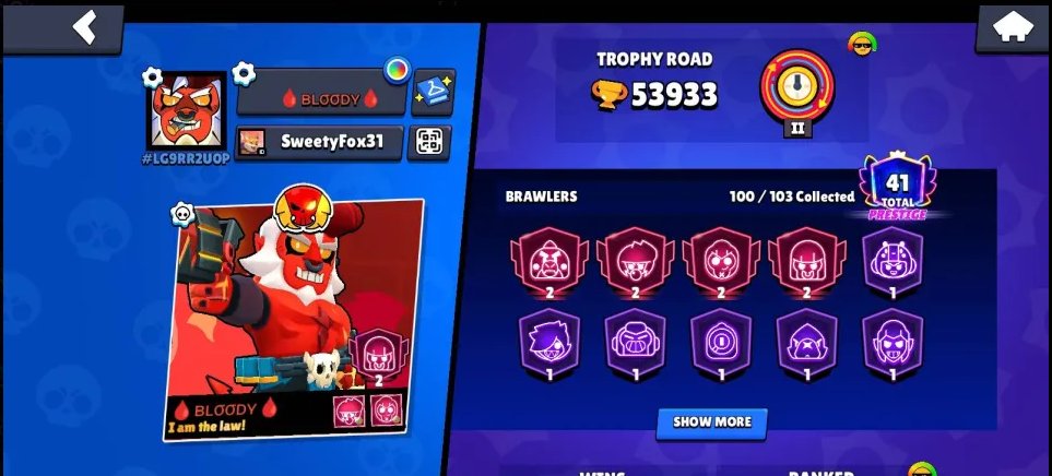 The Red Immortal accaunt that gives you luck :), trophies 53933, brawlers 100, primes 41