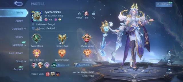 collector Natalia EPIC moskov Kagura pharsha Grock Freya luo Valir emblem Max, Продажа, Ранг: Мифический, Уровень: 68, Процент побед: 50%, Герои: 100, Облики: 161