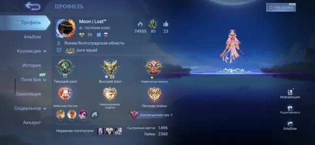 Personal account, Sale, Rank: Epic, Level: 39, Winrate: 64%, Heroes: 112, Skins: 290