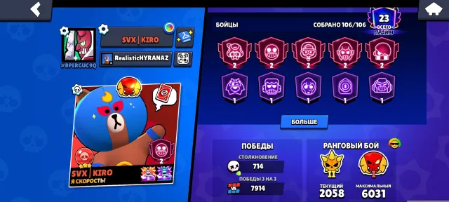 Good account with normal skins and all brawlers, 35048 trophies, 106 brawlers
