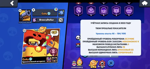 Fat account 22 years old, 57998 trophies, 106 brawlers, 35 primes