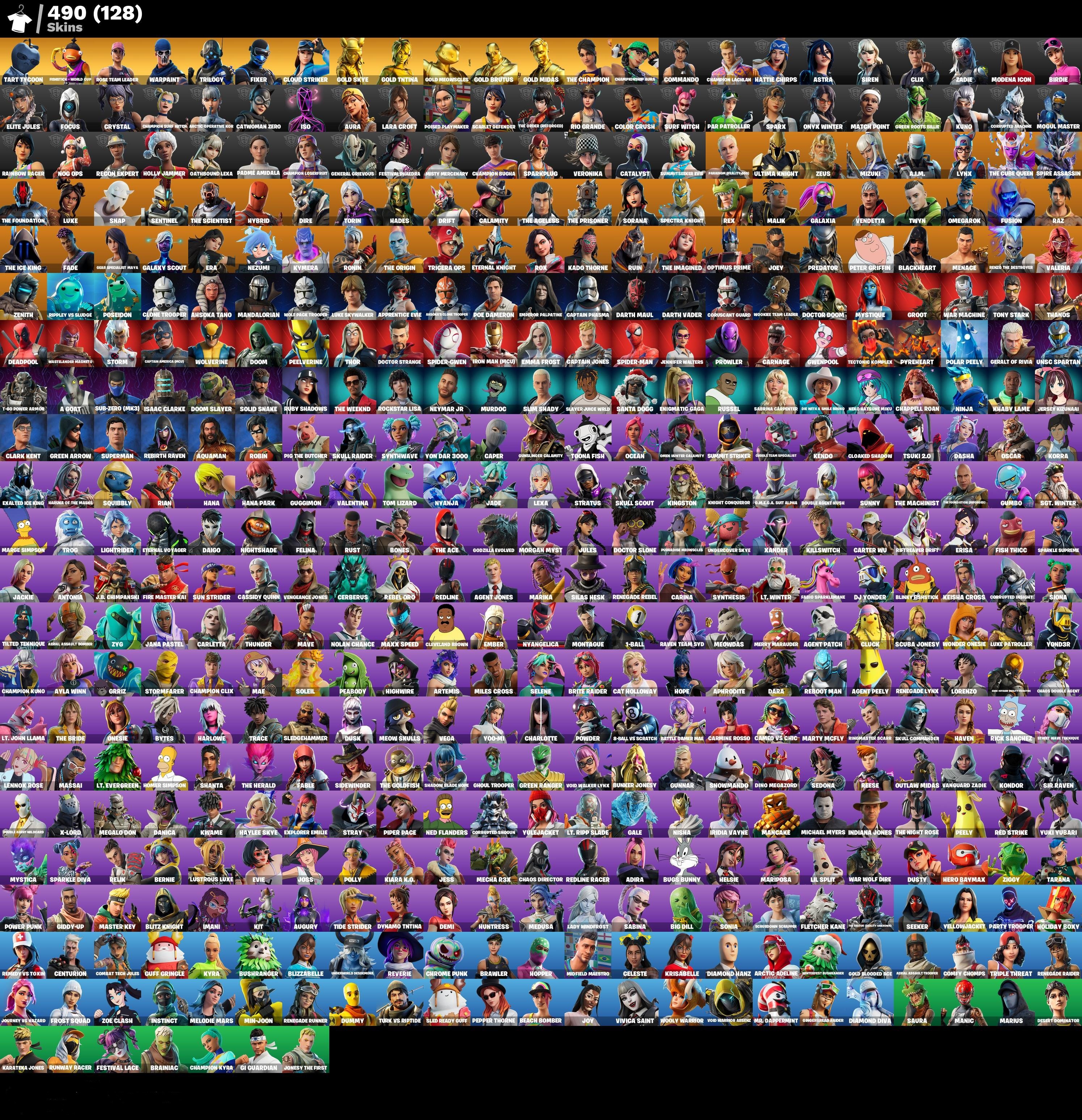 [AUTO DELIVERY]🌴🟩FULL ACCESS🍀490 SKINS🍀WORLD CUP FISHSTICK🍀THE CHAMPION🍀GOLD MIDAS🍀COMP SKINS🟩🌴, Sale, skins 490