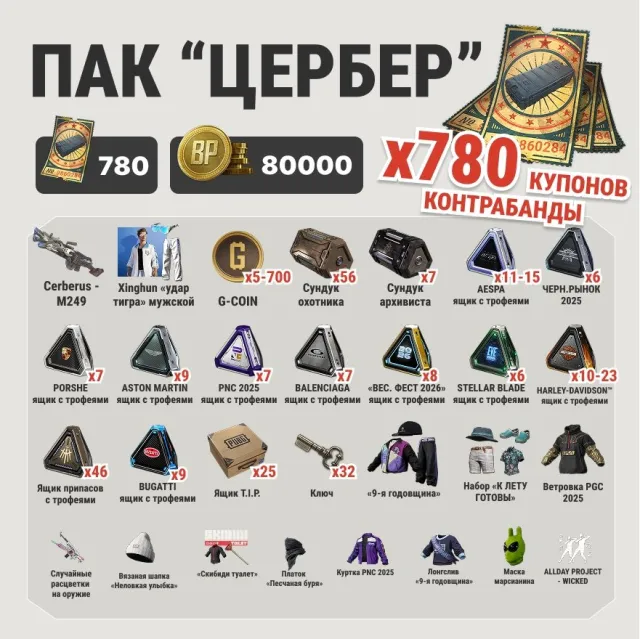 🌀🔹🌀【АВТОВЫДАЧА】🟠【M249 CERBERUS🔸780 купонов🔸80000 BP🔸215+ ЯЩИКОВ🔸XINGHUN】🟠【ПОЛНЫЙ ДОСТУП】🌀🔹🌀, Нет BATTLEGROUNDS Plus