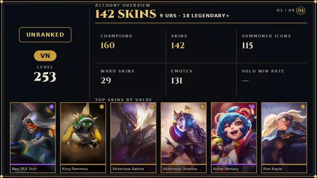 🌸142 skins + 160 champions🎀3083 BE🎀Neo PAX Sivir🎀King Rammus🎀Victorious Aatrox🎀Victorious Orianna, Sale, champions 160, skins 142, Unranked