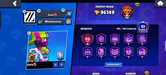 Brawl Stars Trophy Titan Account – 96,149 Trophies | All Brawlers | Meteoric Fame, trophies 96000, brawlers 104