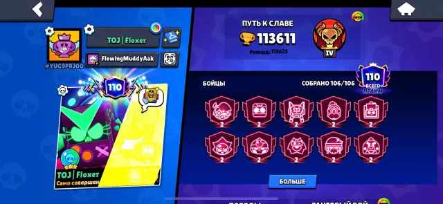 Selling Brawl Stars account for gold, 113000 trophies, 106 brawlers, 110 primes