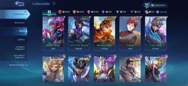 Prime Granger⚡Gara Vale✨M7 Granger🌟Epic Roger💫Gusion🔷Valir⚡Khufra💎Emblem Max, Продажа, Ранг: Мифический, Уровень: 57, Процент побед: 50%, Герои: 105, Облики: 171