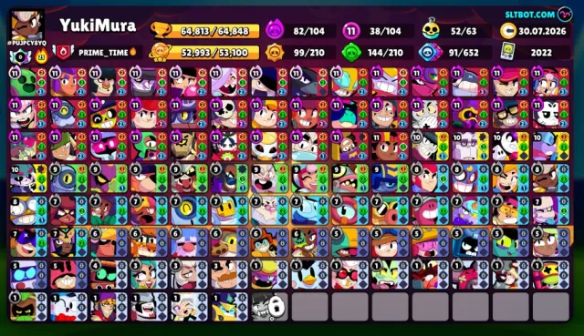 BRAWLPASS FIGHTERS' CUP A LOT OF SKINS PLACED, trophies 64800, brawlers 104, primes 36