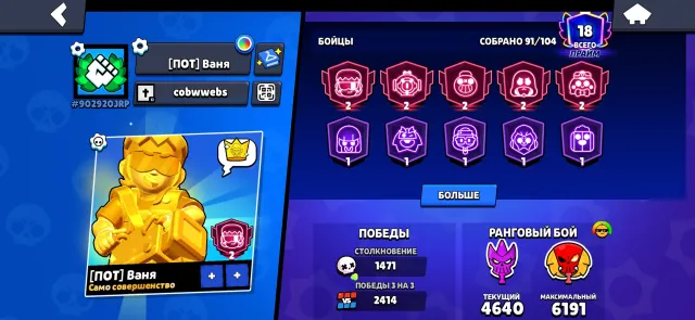 read rus version brooooooo, trophies 31000, brawlers 91, primes 18