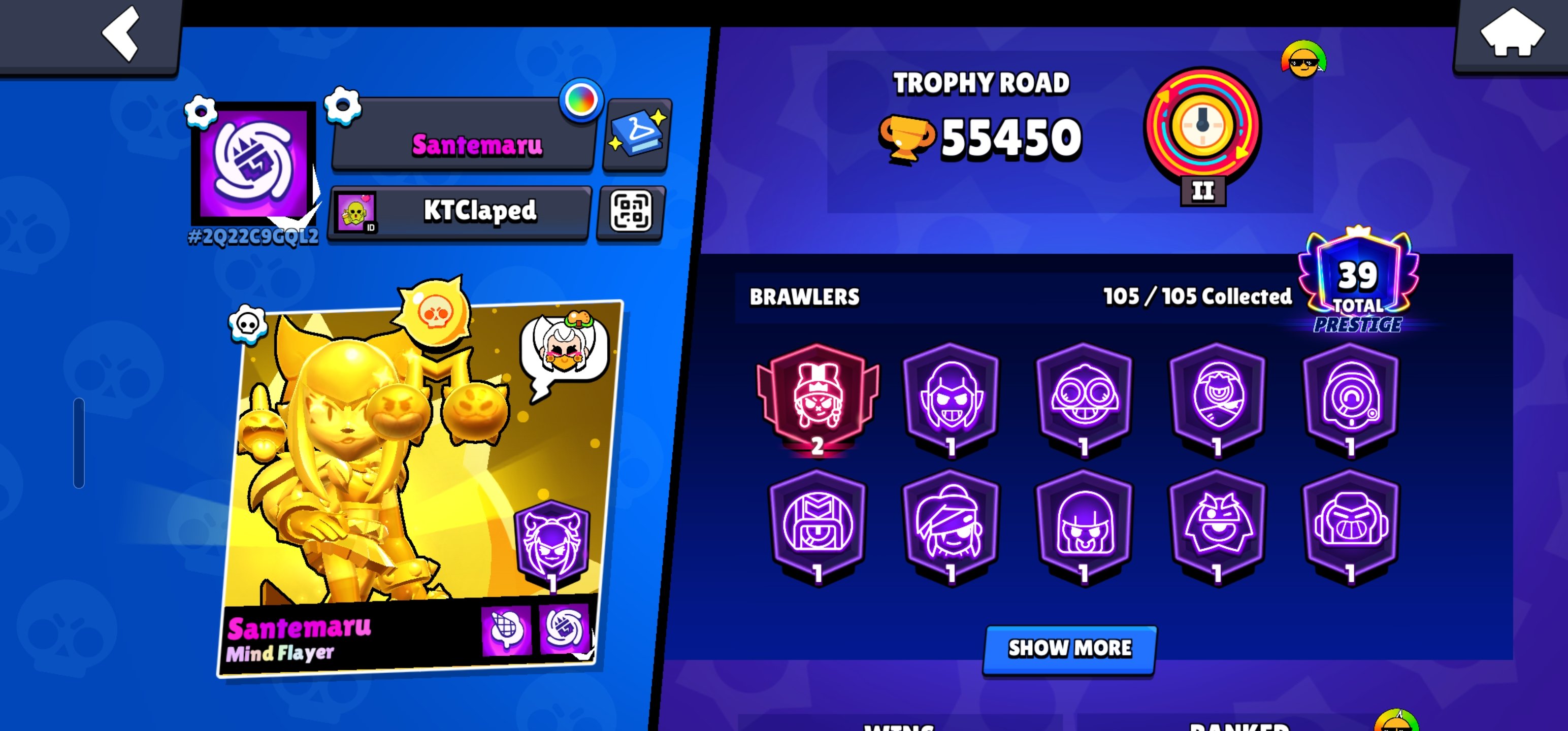 55450🏆, trophies 55450, brawlers 105, primes 39