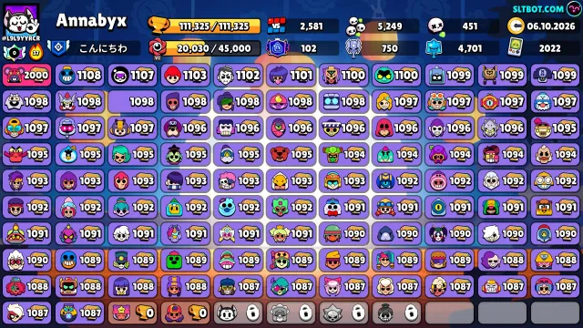 🏆111K🏆⭐️103PRIMES🟡51K Coins🟡💎141 Crystals💎✨41K BLINGS, 111325 trophies, 103 brawlers, 102 primes