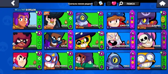 Account with 96 brawlers, almost every 3+ has good skins, 36k trophies, 36000 trophies, 96 brawlers, 15 primes