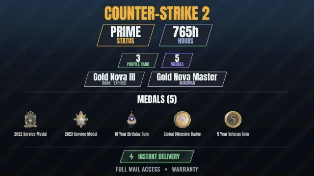 【CS2 Prime👑765h✨5 medals】【DOTA 2 1000+ WINS】 10-year anniversary coin, Service medal 2022, 2023, Sale, With inventory, Has PRIME