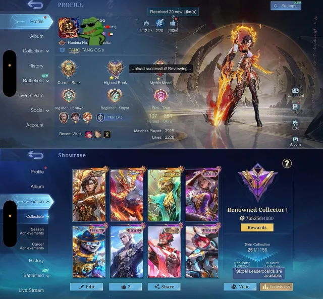✨ Benedetta Collector ✨ Moskov Allstar ✨ Clint Collector ✨ Granger Prime, Продажа, Ранг: Мифическая слава, Уровень: 51, Процент побед: 70%, Герои: 107, Облики: 251