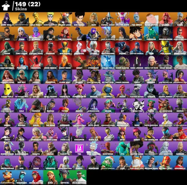 👕 149 скинов 🎮 1635 Уровень 💰 150 V-bucks 💰 Dark Skully | Master Chief (Matte Black) | Gold Midas |, Продажа, скины 149