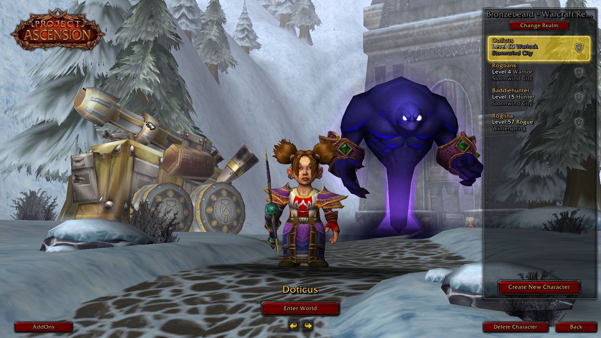 Project Ascension Warcraft Reborn Privat server : lvl 60 warlock+57 Rogue, 60 level, Gnome, Warlock