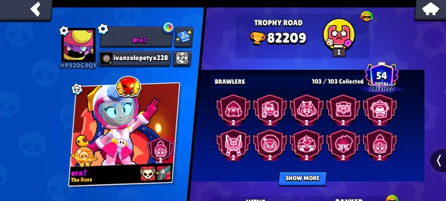 BOMBA ACCOUNT🧨82K TROPHIES,LEGENDARY LEAGUE, ACTIVATED BP+ MORE IN DESCRIPHION, trophies 82000, brawlers 103, primes 54
